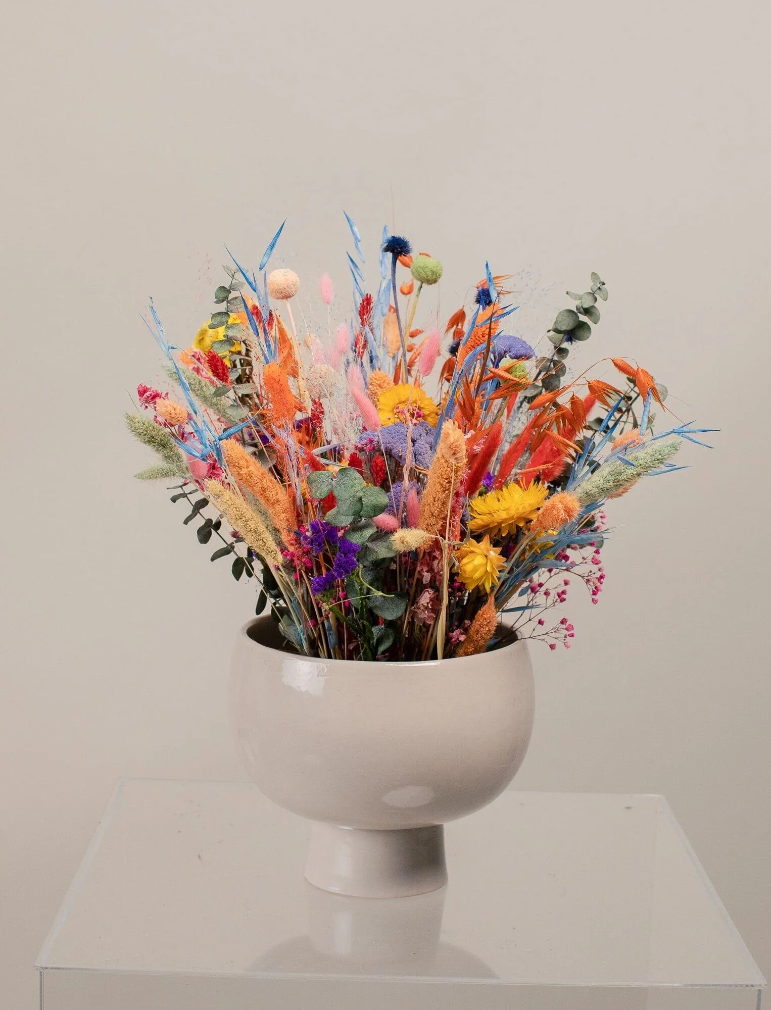 Dried Colourful Wildflowers & Preserved Eucalyptus Loose Flowers Centerpiece and Vase Arrangement / Ceremony Flowers