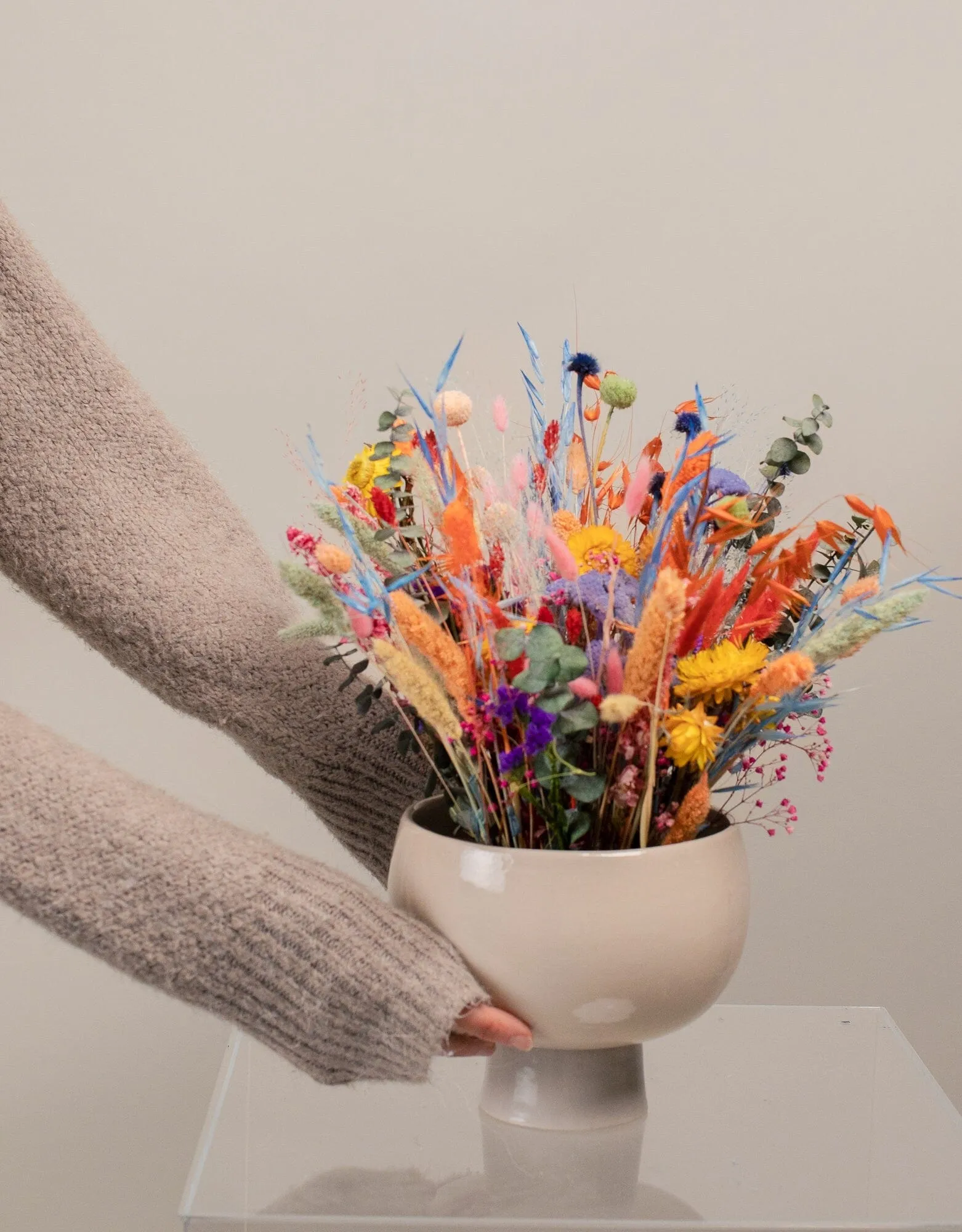 Dried Colourful Wildflowers & Preserved Eucalyptus Loose Flowers Centerpiece and Vase Arrangement / Ceremony Flowers