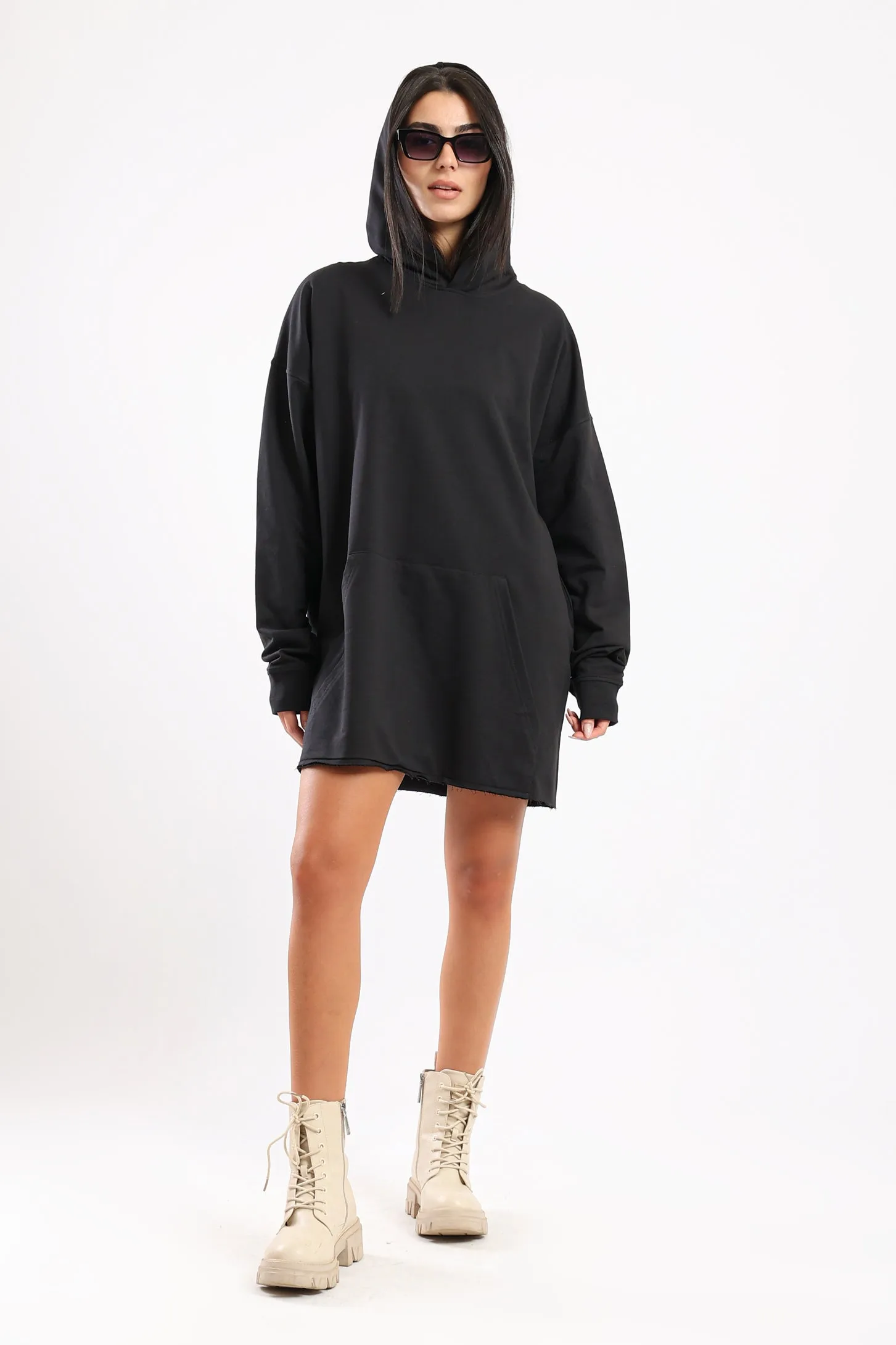 EASY DAY OVERSIZED HOODIE DRESS - BLACK