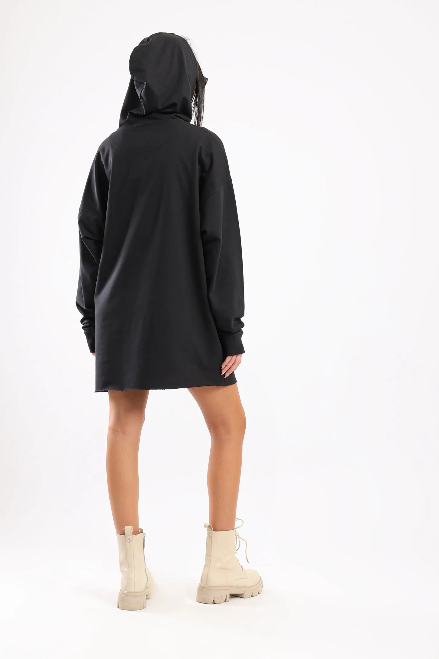 EASY DAY OVERSIZED HOODIE DRESS - BLACK