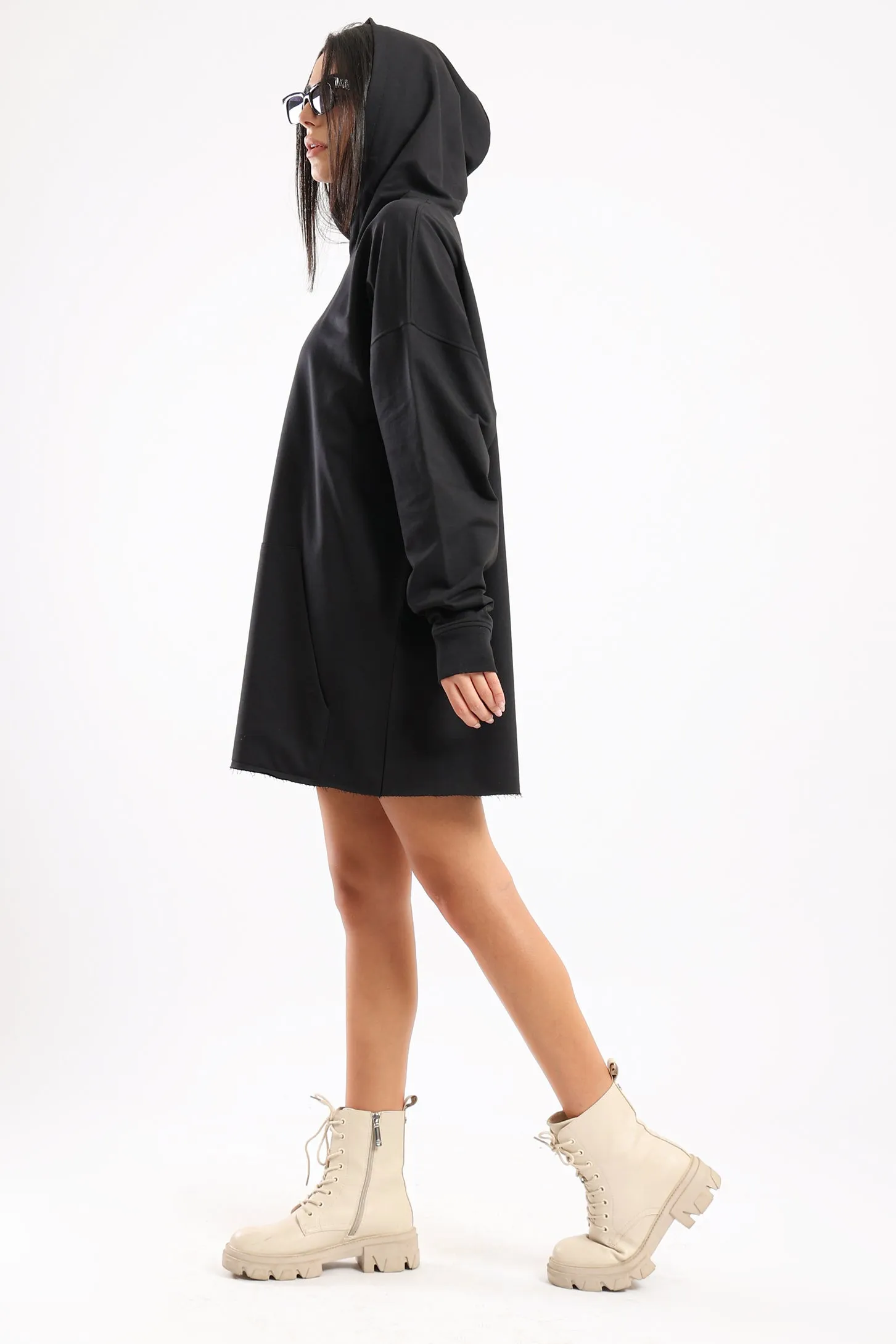 EASY DAY OVERSIZED HOODIE DRESS - BLACK