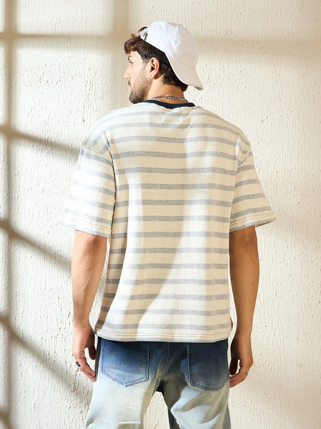 Ecru Sailor Striped Printed Oversized Tshirt