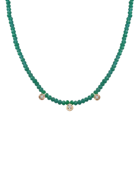 Emerald Gemstone & Three diamonds Necklace - 14K Rose Gold