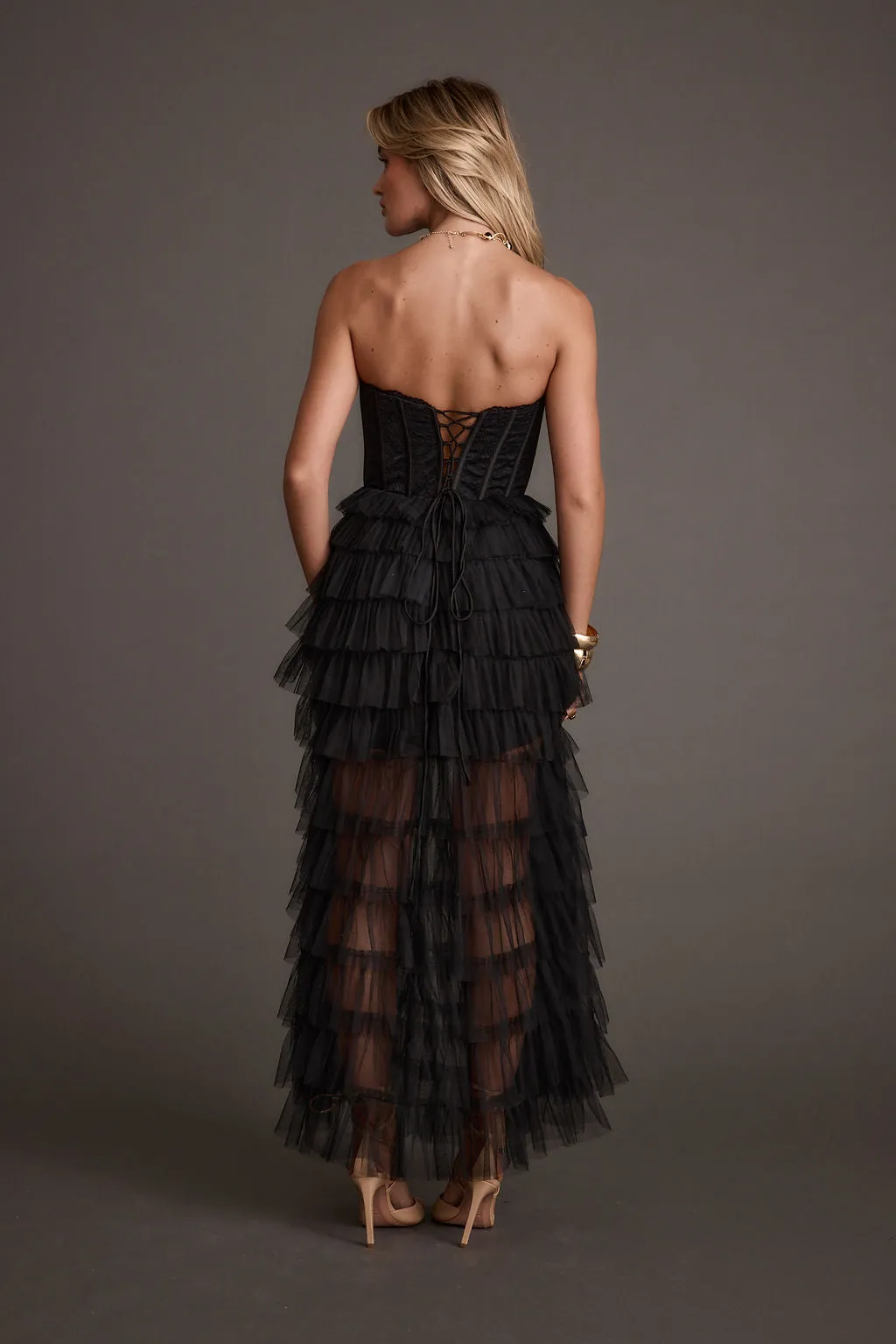 Esme Black Tulle Strapless Maxi Dress