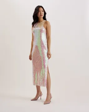 Fayhaa Printed Sequin Racer Midi Dress Lt-Pink