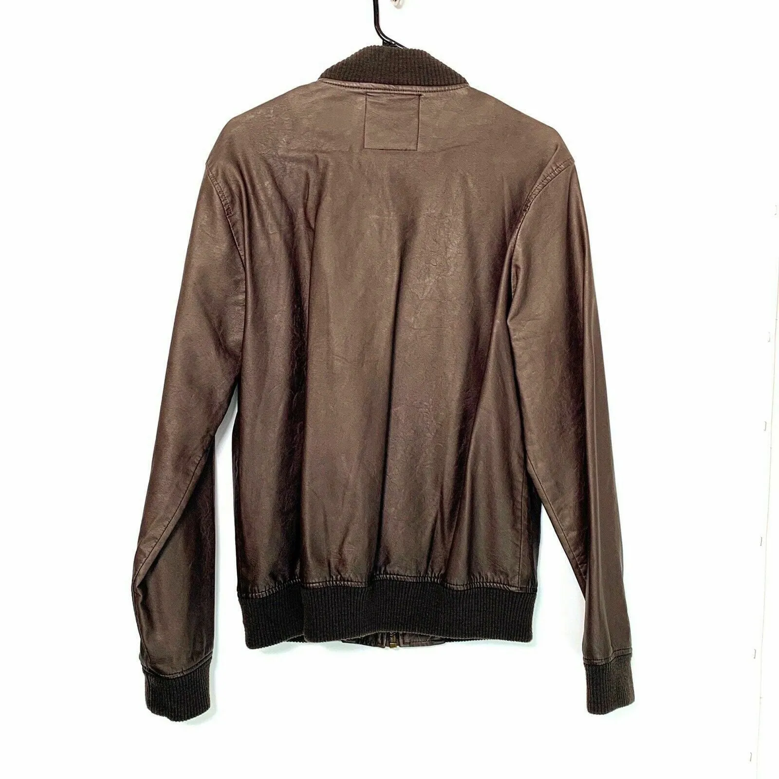 Five Four Men’s Brown Faux Leather Bomber Jacket | M (38-40) | EUC