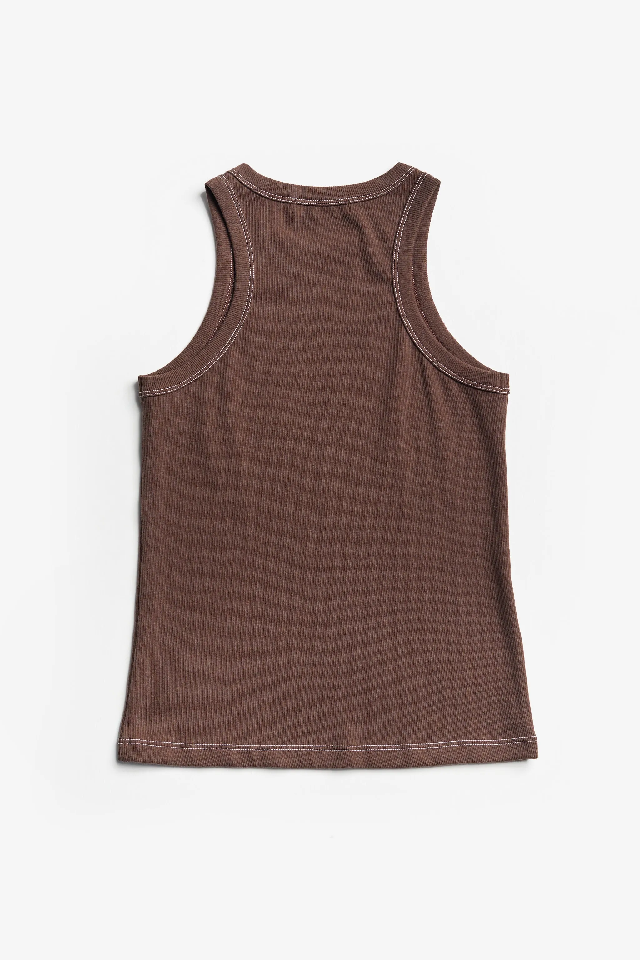 Flux Racer Back Tank Chocolate w Ecru Stitch