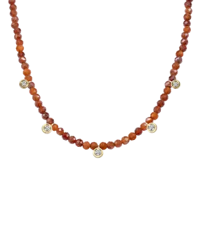 Garnet Gemstone & Five diamonds Necklace - 14K Yellow Gold