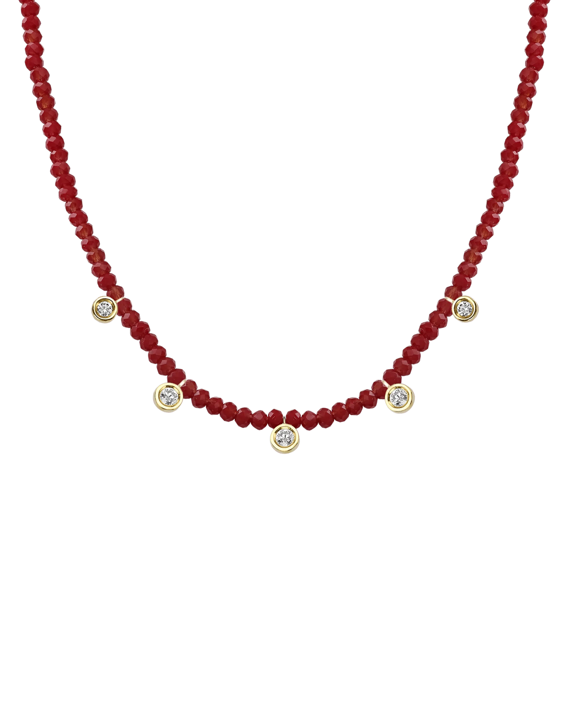 Garnet Gemstone & Five diamonds Necklace - 14K Yellow Gold