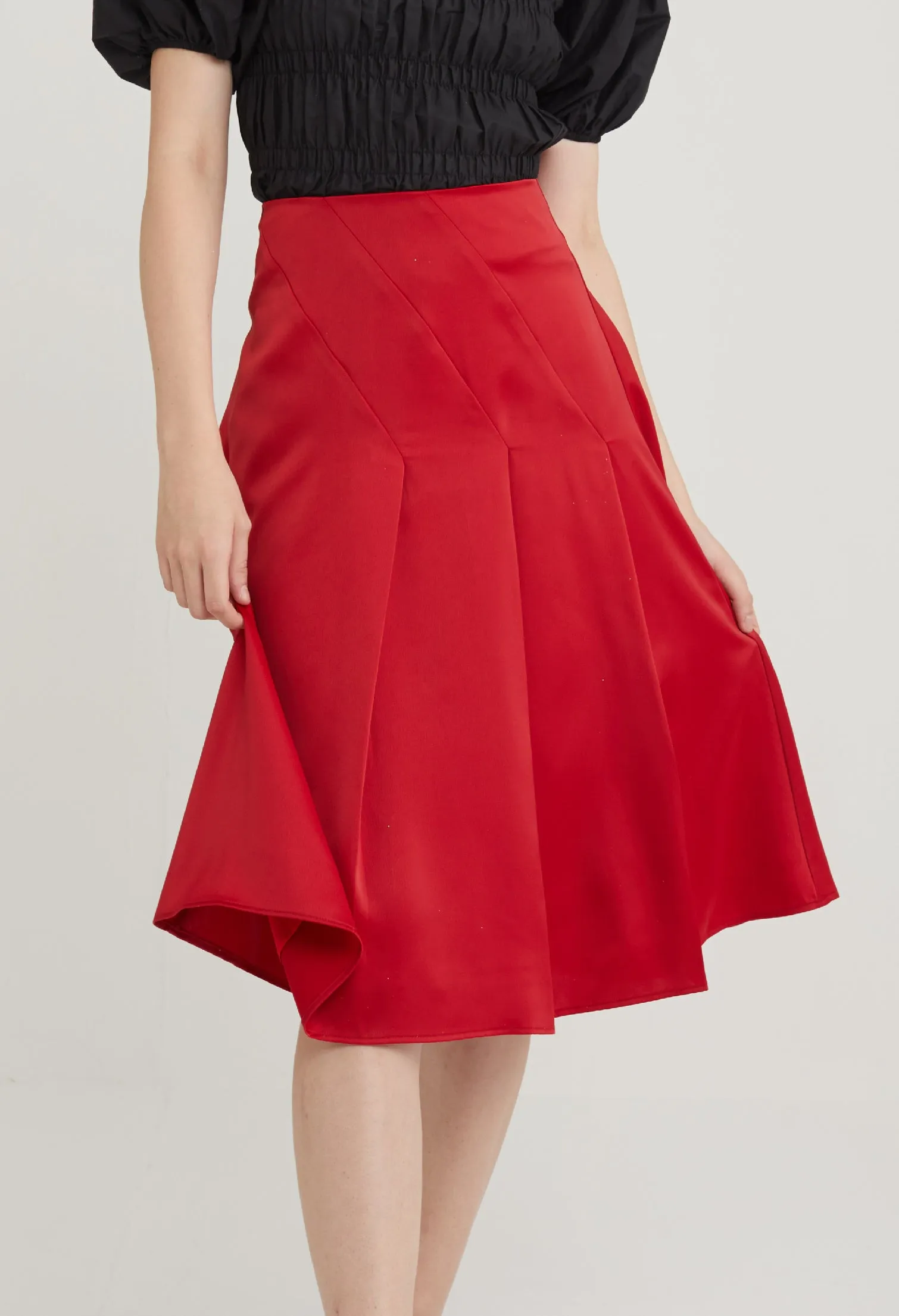 Geometric Pleated Satin Skirt