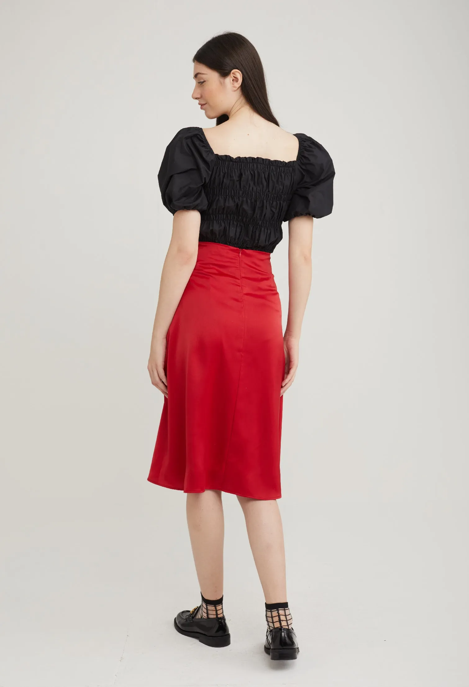 Geometric Pleated Satin Skirt