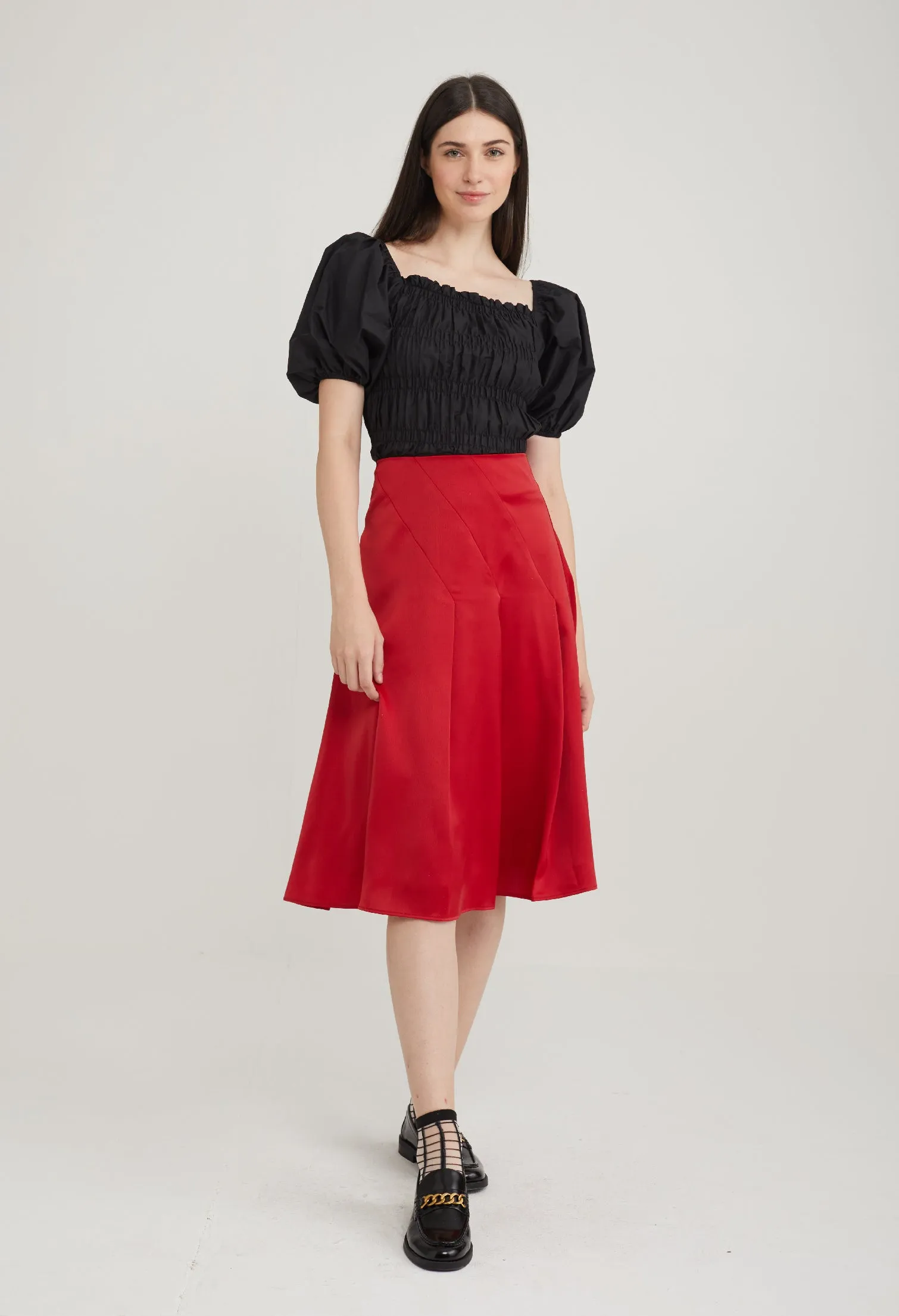 Geometric Pleated Satin Skirt