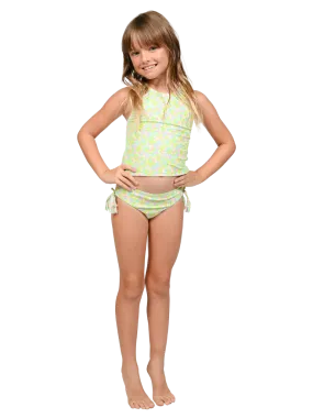 Girl's high neck Tankini and swim pants with side ties.