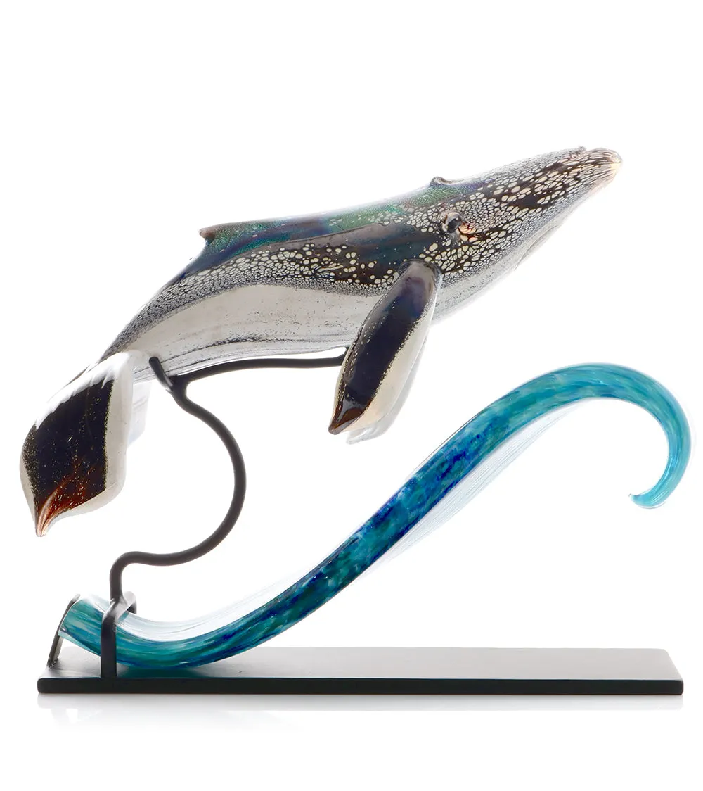 Glass Sculpture "Whale on Wave" by Ben Silver