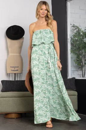 Green Paisley Print Tube Maxi Dress