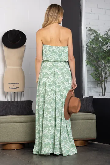 Green Paisley Print Tube Maxi Dress