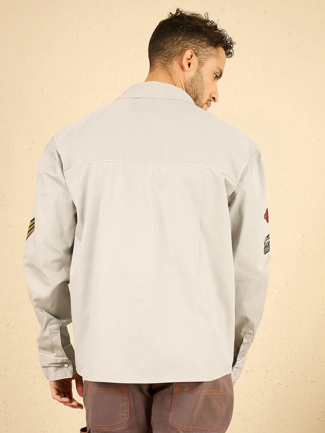 Grey Moto Patched Shirt