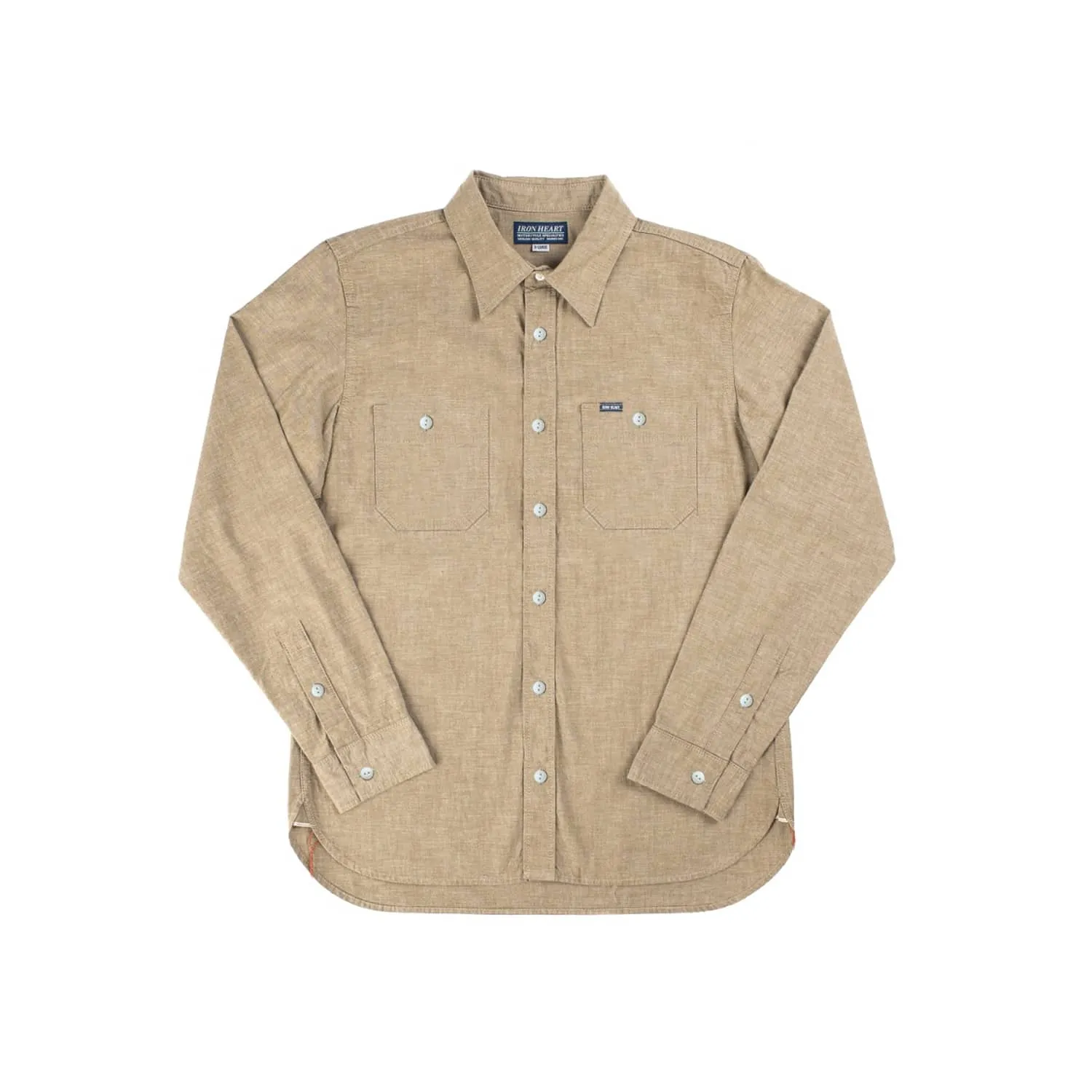 Iron Heart IHSH-344-KHA 10oz Selvedge Chambray Work Shirt Khaki