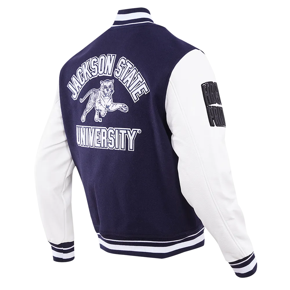 JACKSON STATE UNIVERSITY CLASSIC RIB WOOL VARSITY JACKET (MIDNIGHT NAVY/WHITE)