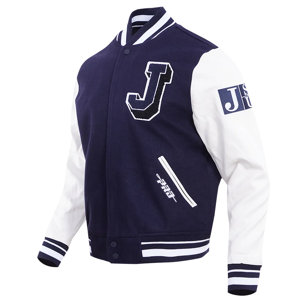 JACKSON STATE UNIVERSITY CLASSIC RIB WOOL VARSITY JACKET (MIDNIGHT NAVY/WHITE)