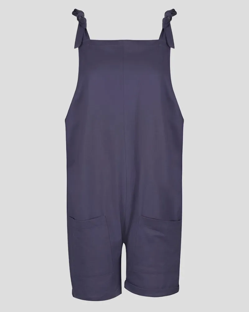 Ladies Navy Short Dungarees