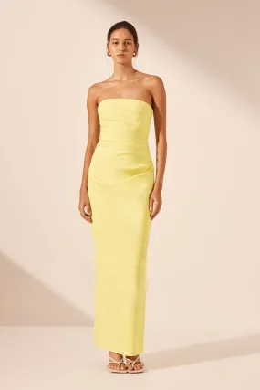 LANI STRAPLESS DRAPED MAXI DRESS - LEMON