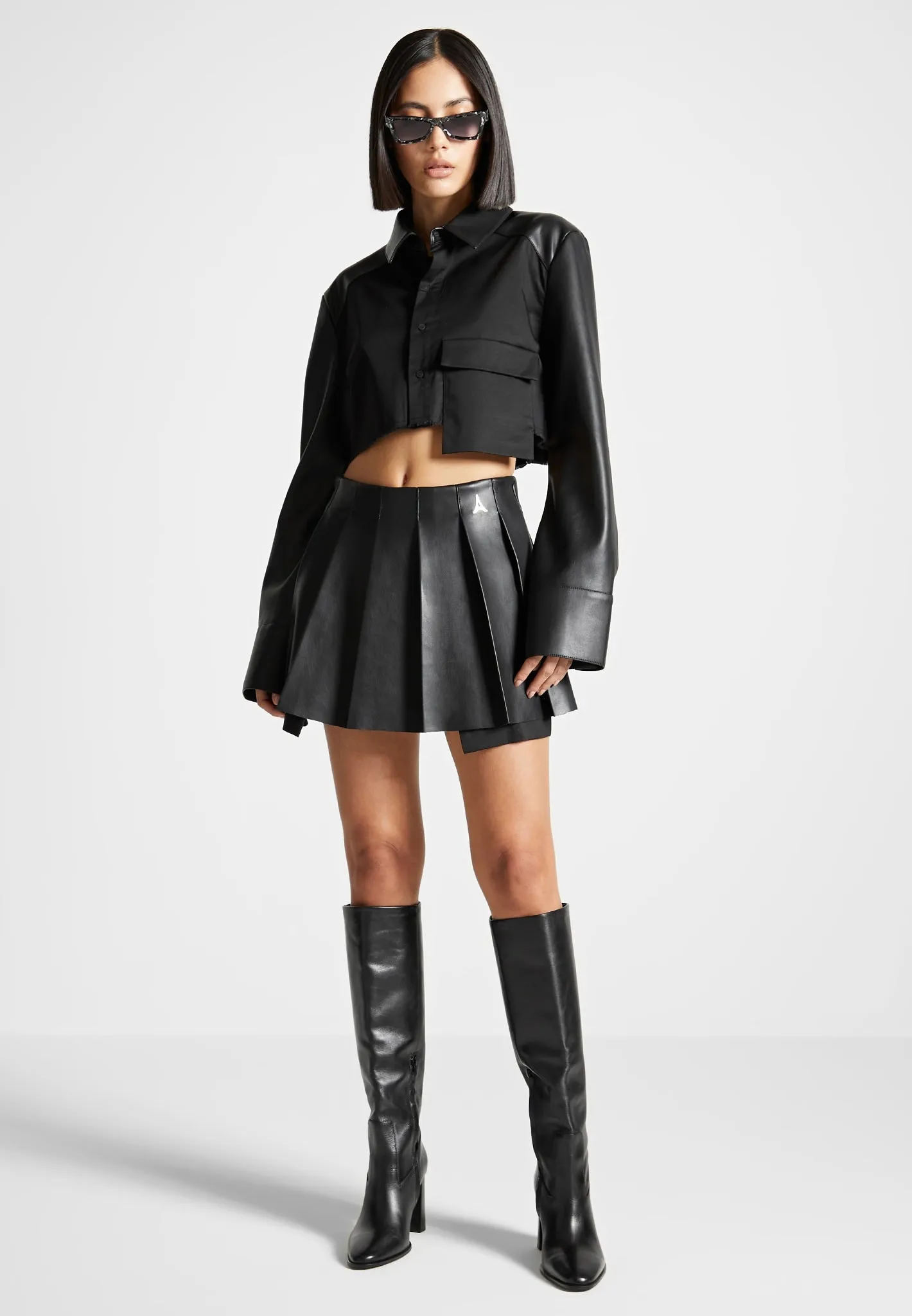 Leather Pleated Skort - Black