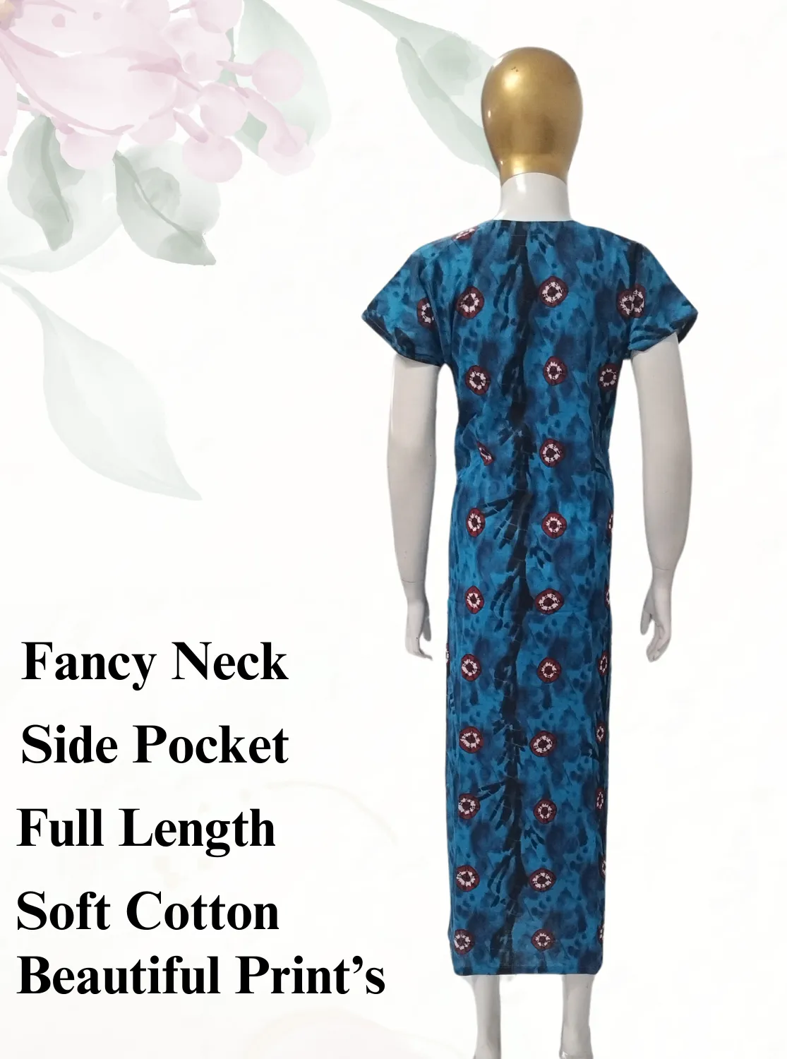 MANGAI New Regular Fit Cotton Printed  Nighties - All Over Printed Stylish Nightwear for Stylish Women | Side Cut Pocket | Beautiful Nighties for Stylish Women's (VNM)