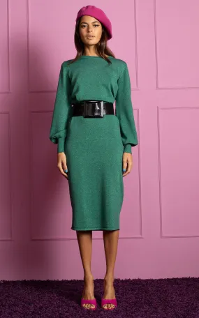 Memphis Metallic Knit Midi Dress in Green