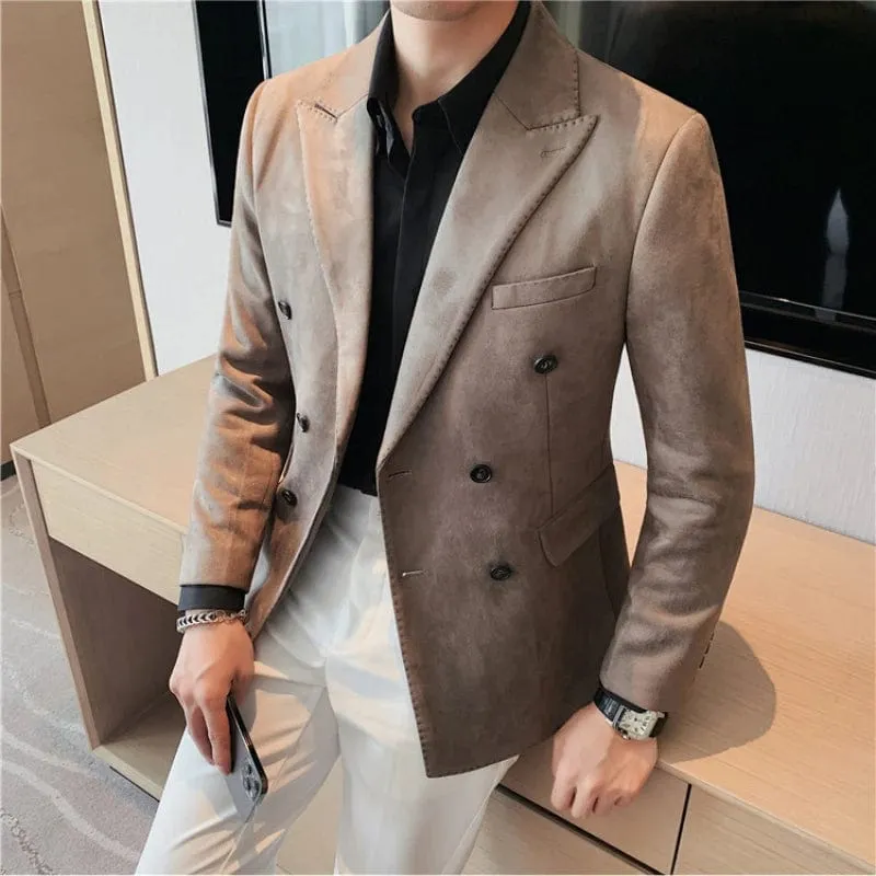 Men's High Quality Slim Fit Suit Blazer Leather Fleece Jacket