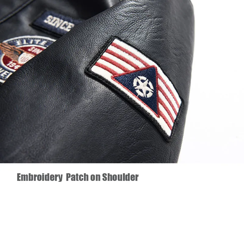 Men's Jacket Brand Embroidery PU Jackets Male Casual Warm Fleece Pilot Bomber Jacket Coat | 7702