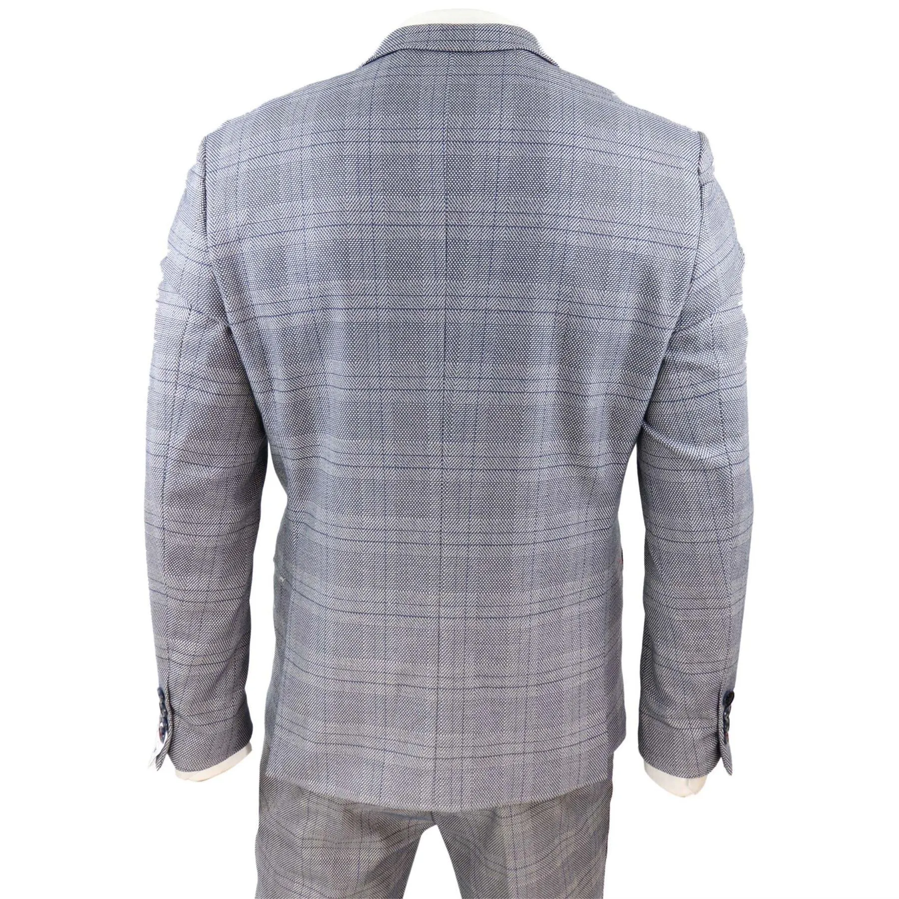 Mens Marc Darcy 3 Piece Suit Grey Prince Of Wales Blue Check Vintage Retro