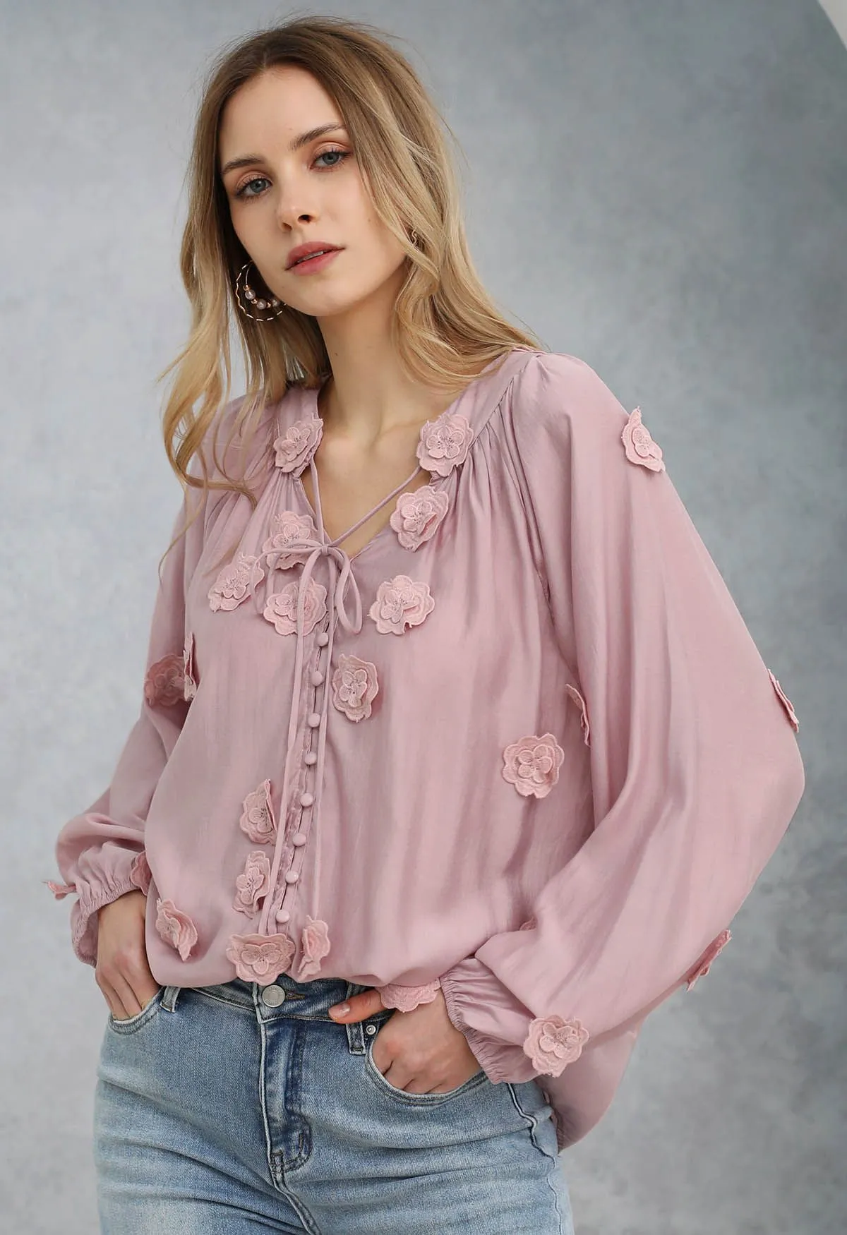 Mila - Lace flower satin blouse