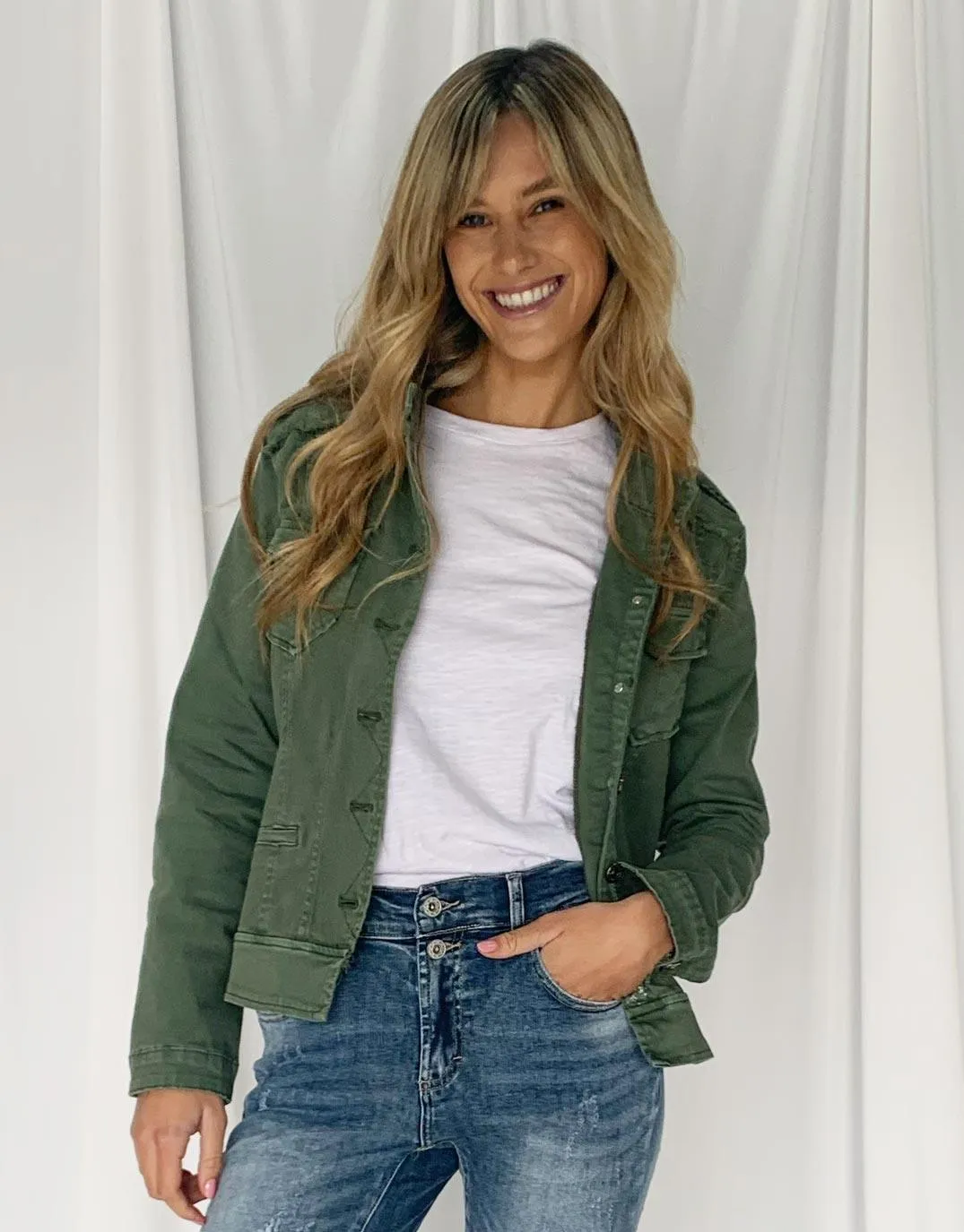 Military Denim Jacket - Khaki