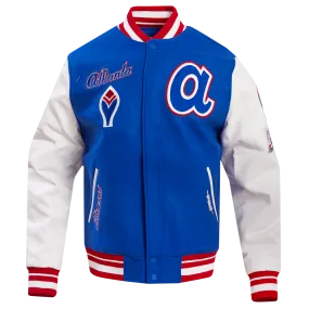 MLB ATLANTA BRAVES RETRO CLASSIC MEN'S RIB WOOL VARSITY JACKET (ROYAL BLUE/RED)