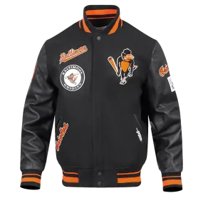 MLB BALTIMORE ORIOLES RETRO CLASSIC MEN'S RIB WOOL VARSITY JACKET (BLACK/ORANGE)