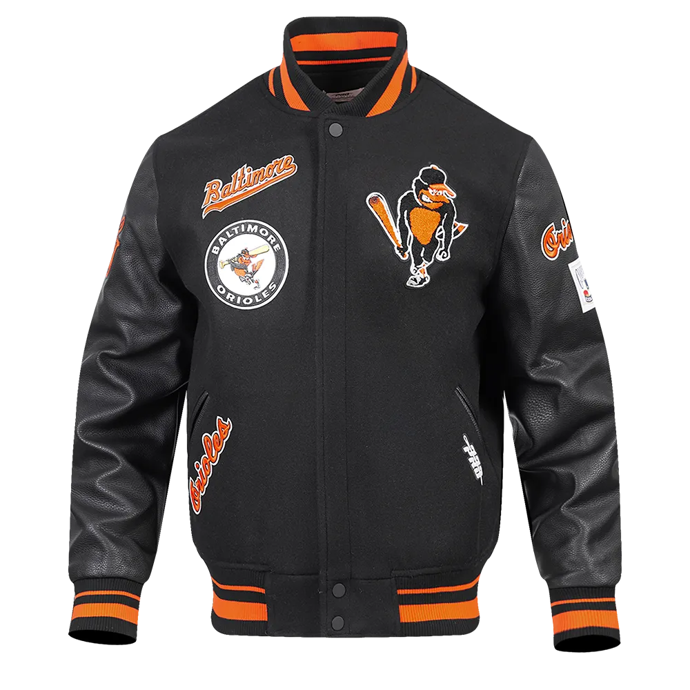 MLB BALTIMORE ORIOLES RETRO CLASSIC MEN'S RIB WOOL VARSITY JACKET (BLACK/ORANGE)