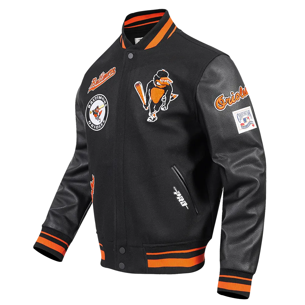 MLB BALTIMORE ORIOLES RETRO CLASSIC MEN'S RIB WOOL VARSITY JACKET (BLACK/ORANGE)