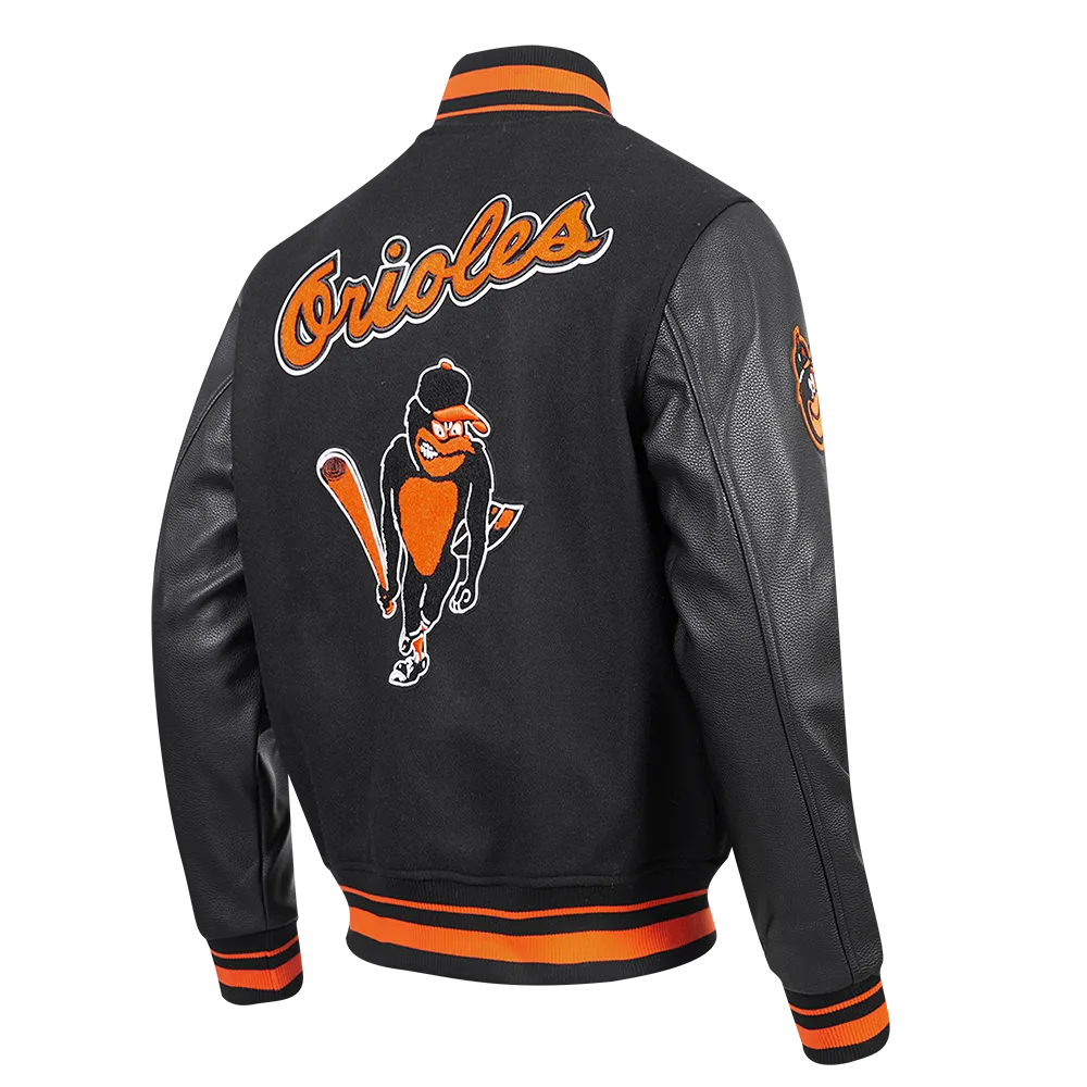 MLB BALTIMORE ORIOLES RETRO CLASSIC MEN'S RIB WOOL VARSITY JACKET (BLACK/ORANGE)