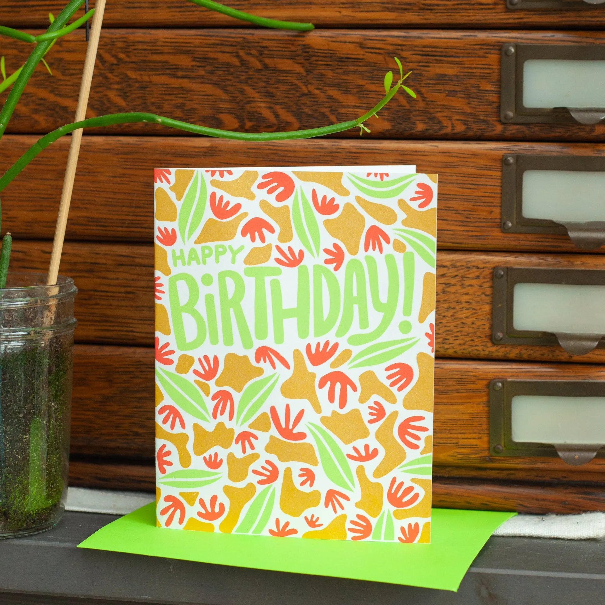 Modern tropical pattern birthday card, all ages birthday card