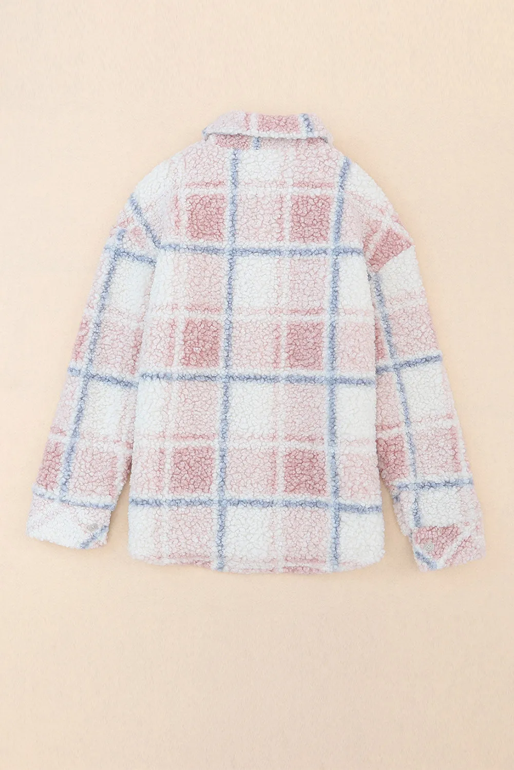 Multicolor Checker Print Turn Down Collar Sherpa Shacket