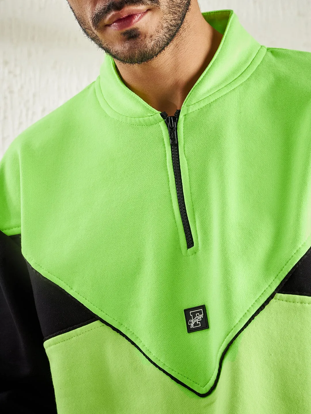 Neon And Black Oversized Cut Sew Sweatshirt