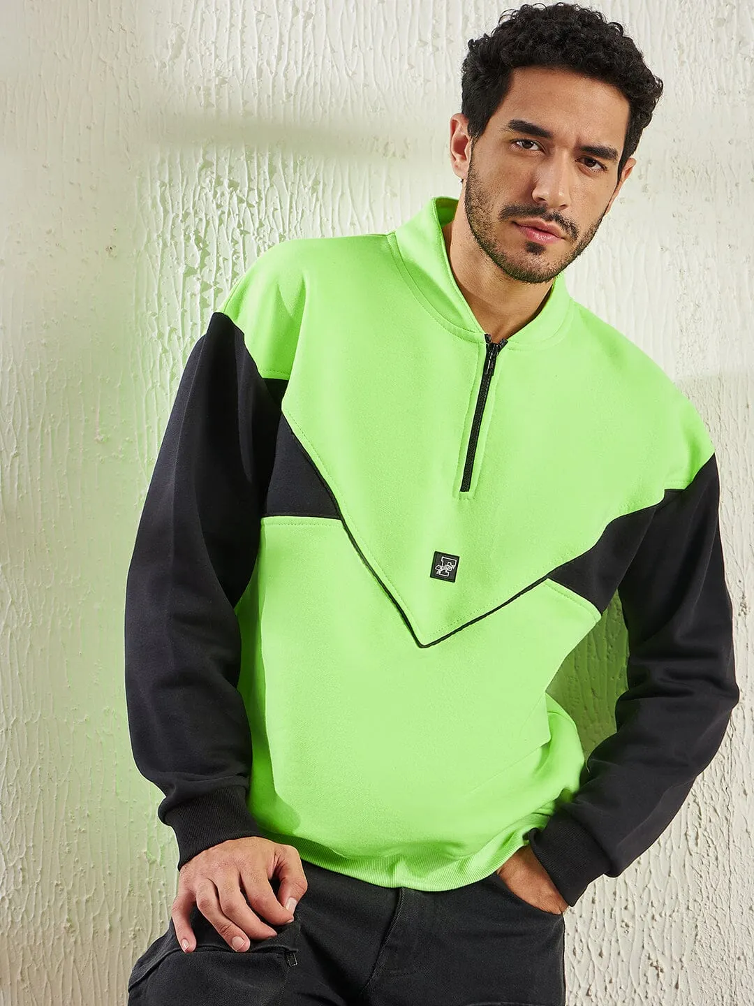 Neon And Black Oversized Cut Sew Sweatshirt