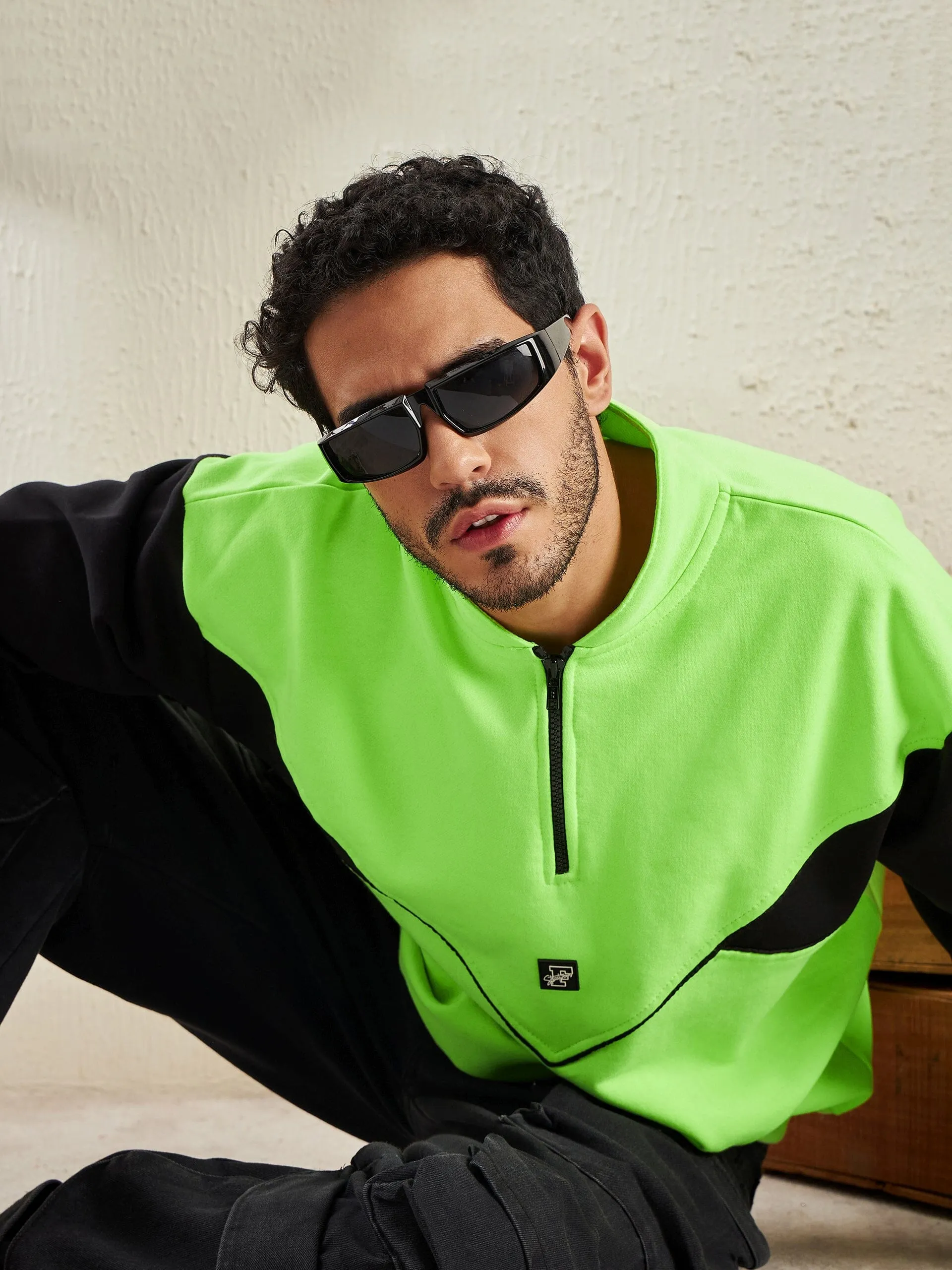 Neon And Black Oversized Cut Sew Sweatshirt