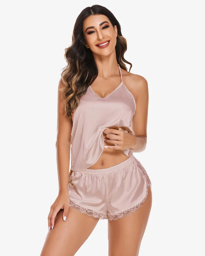 Pajama Set Satin Cami Lace Sleepwear