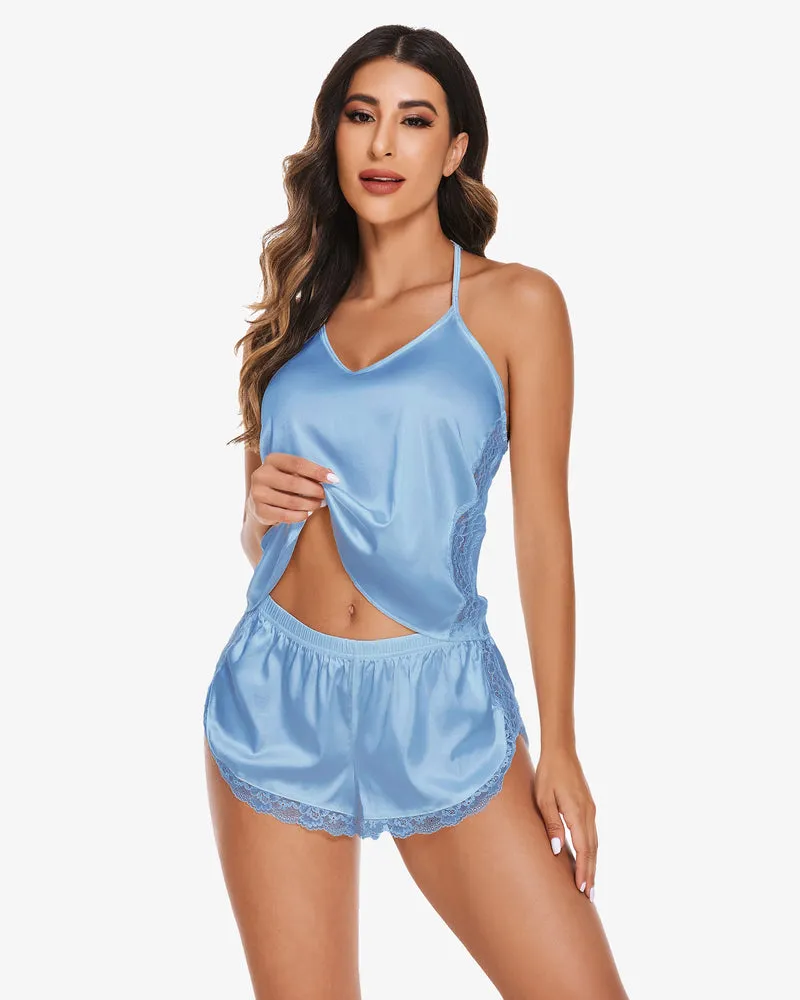 Pajama Set Satin Cami Lace Sleepwear