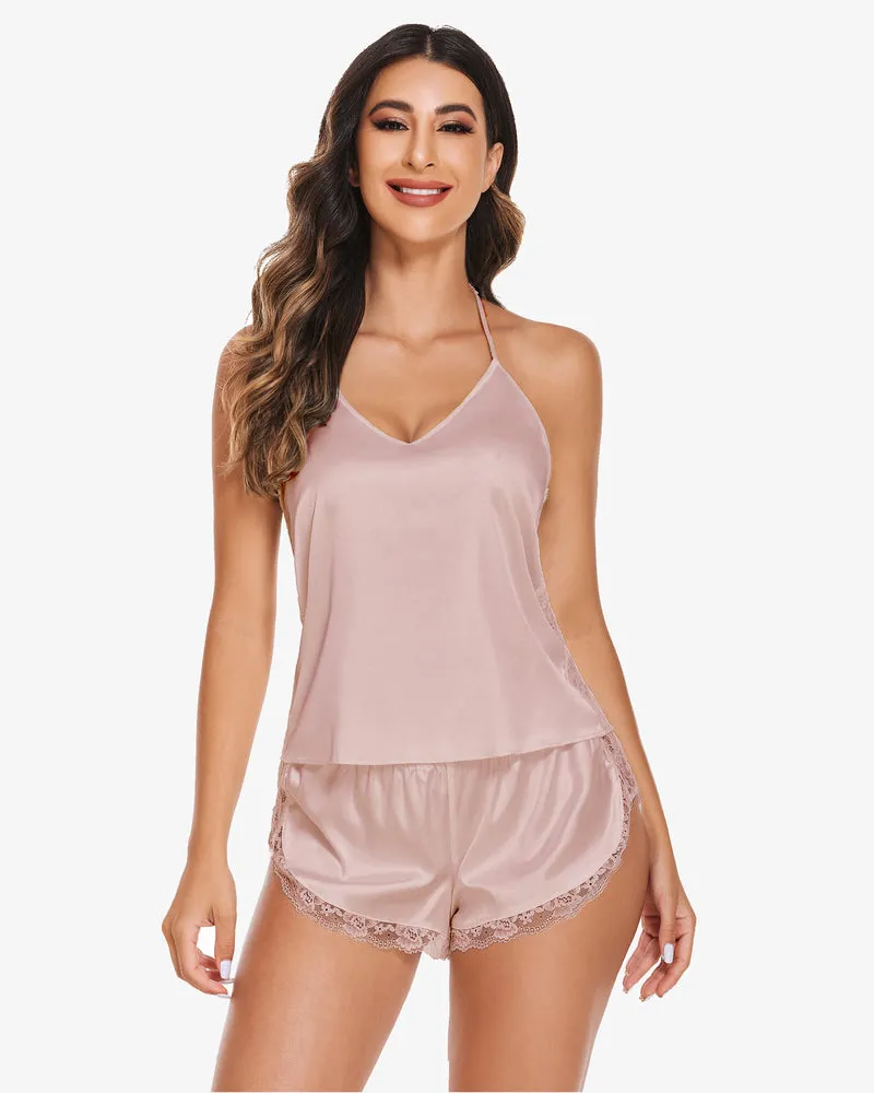 Pajama Set Satin Cami Lace Sleepwear