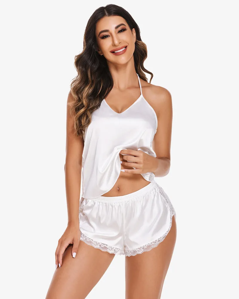 Pajama Set Satin Cami Lace Sleepwear