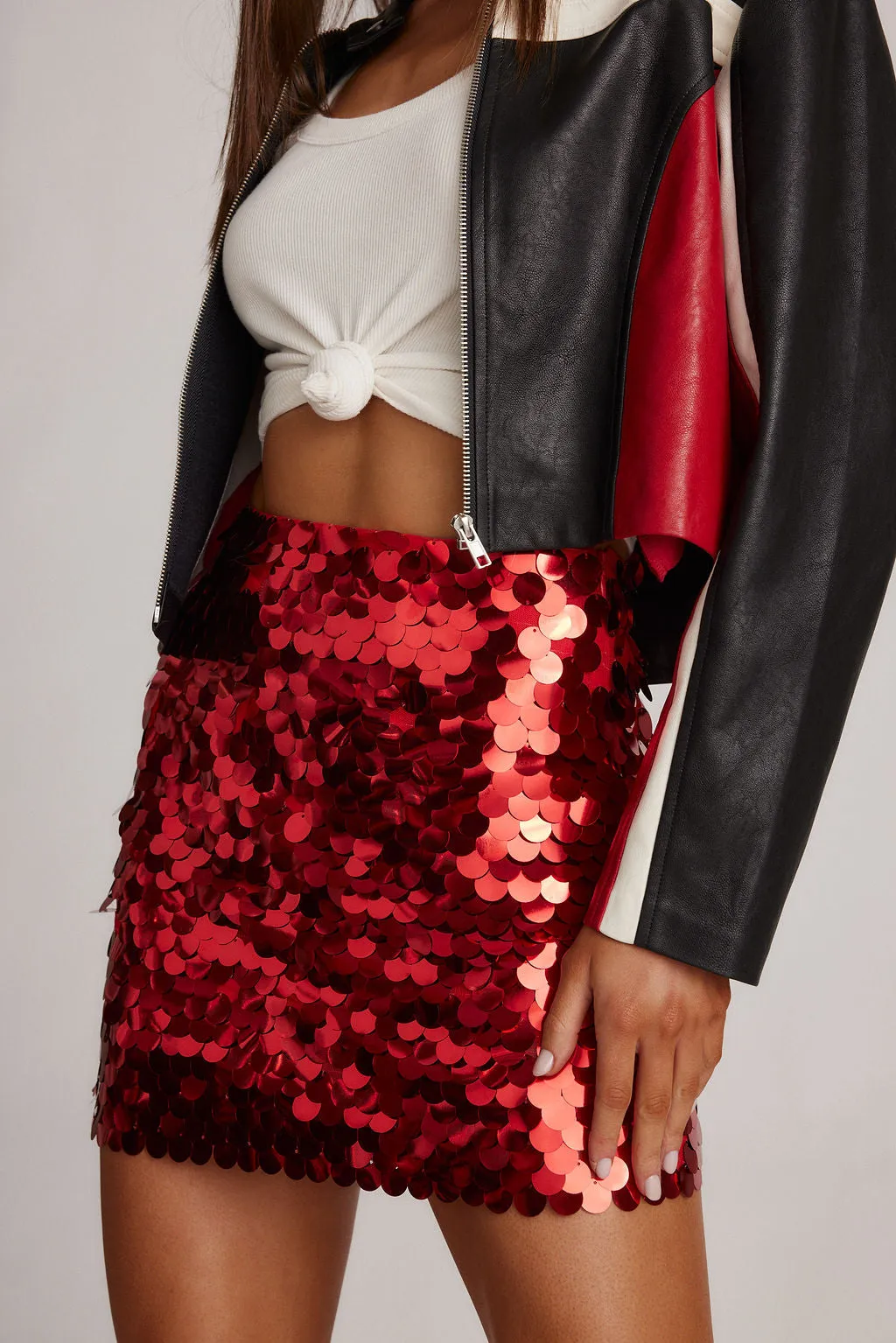 Pippa Red Disco Sequin Mini Skirt