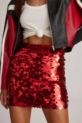 Pippa Red Disco Sequin Mini Skirt